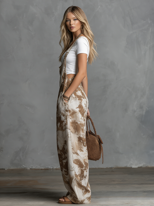 Retro-Inspired Sleeveless Printed Chiffon Overalls for Casual Weekend Wear
