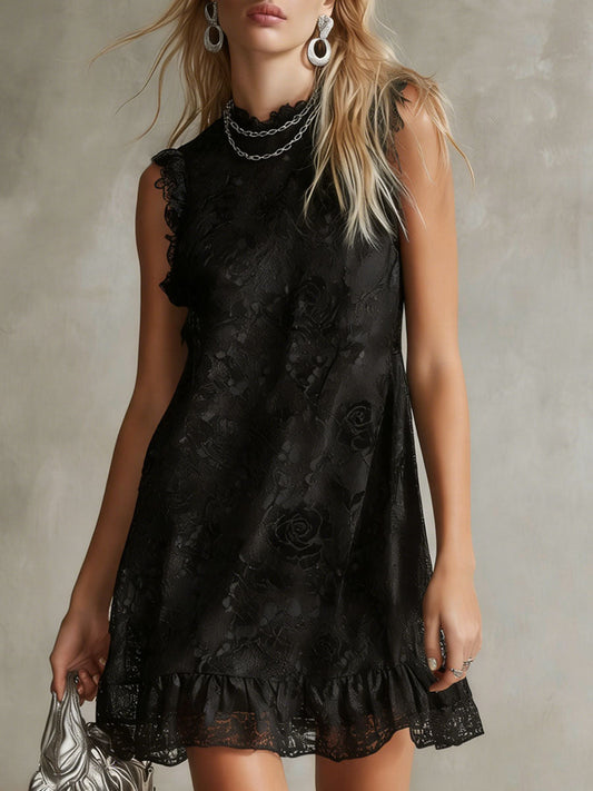 Elegant Black Lace Sleeveless Mini Dress for Evening Cocktail Parties