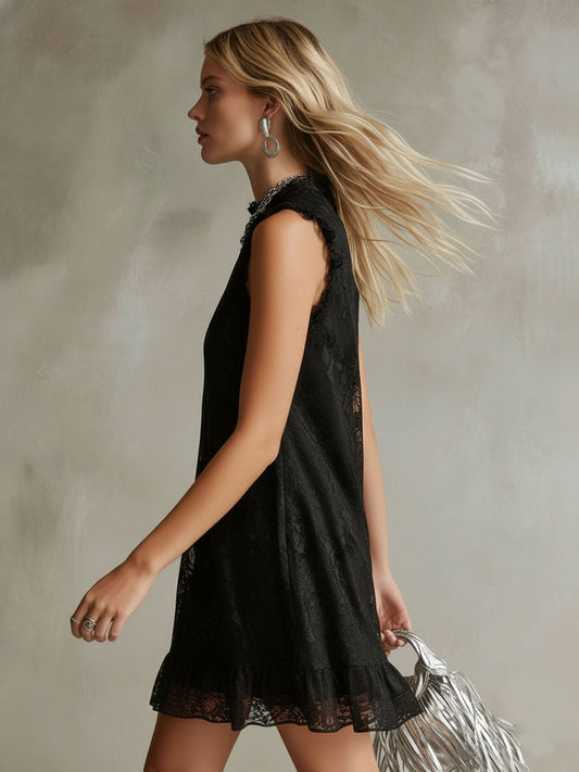Elegant Black Lace Sleeveless Mini Dress for Evening Cocktail Parties