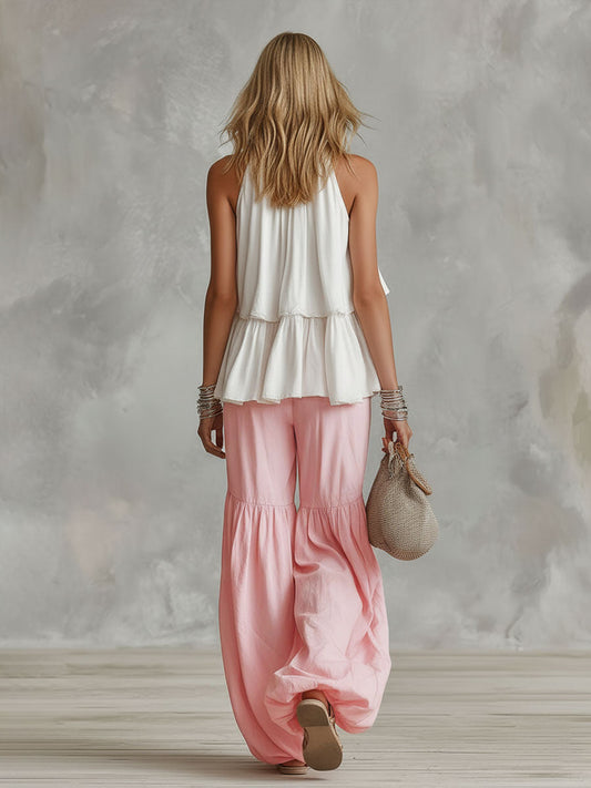 Cotton Turtleneck Sleeveless Top and Pants Set for Daily Comfort