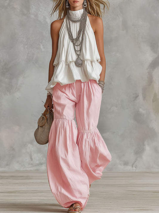 Cotton Turtleneck Sleeveless Top and Pants Set for Daily Comfort