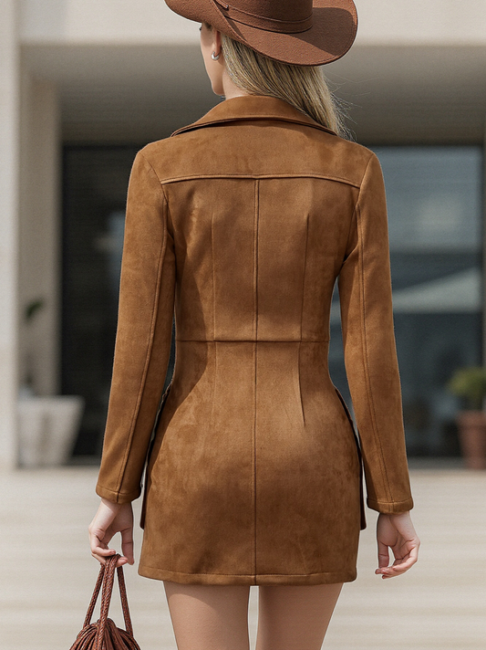 Vintage Western Brown Suede Mini Dress with Embroidered Tassel Detail