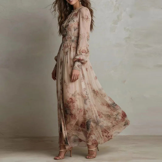 Floral A-Line Pleated Maxi Dress
