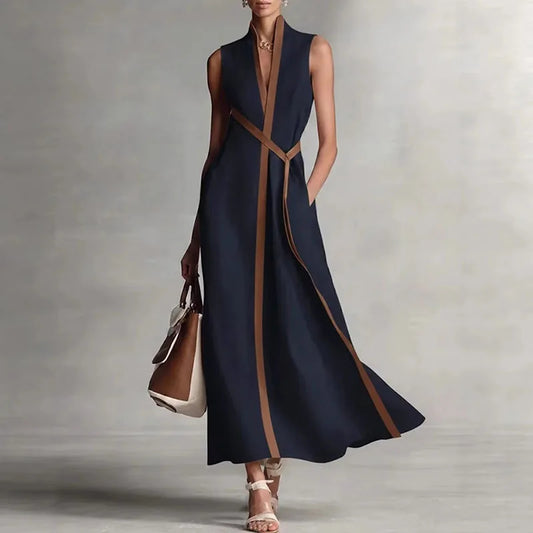 Retro Stripe Pleated A-Line Maxi Dress