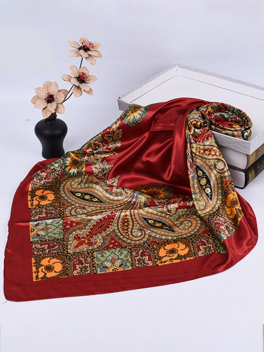 Vintage Bohemian Paisley Print Satin Square Scarf for Stylish Outfits