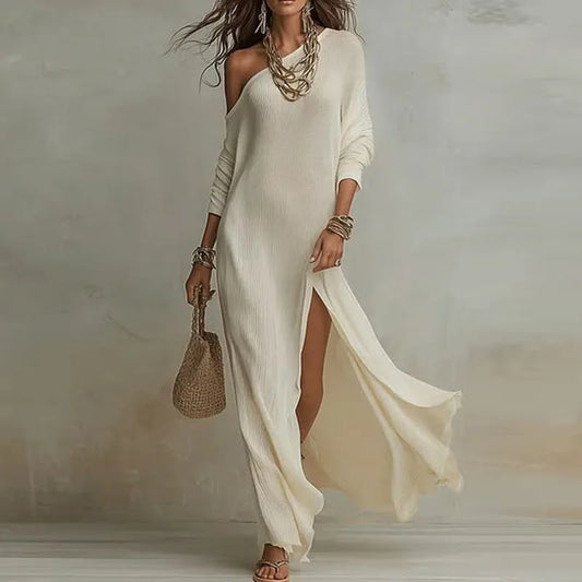 Asymmetric Knit Slit Maxi Dress