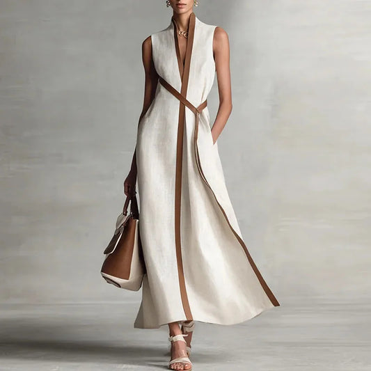 Retro Stripe Pleated A-Line Maxi Dress