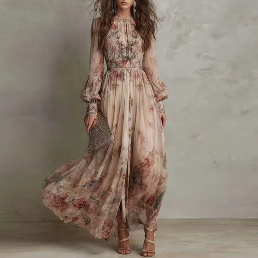 Floral A-Line Pleated Maxi Dress