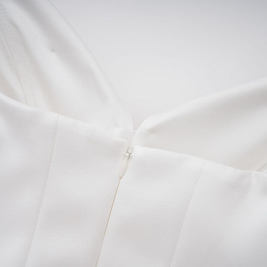 Alba White Sleeveless Barrel Waist Corset Maxi Dress Mermaid Train