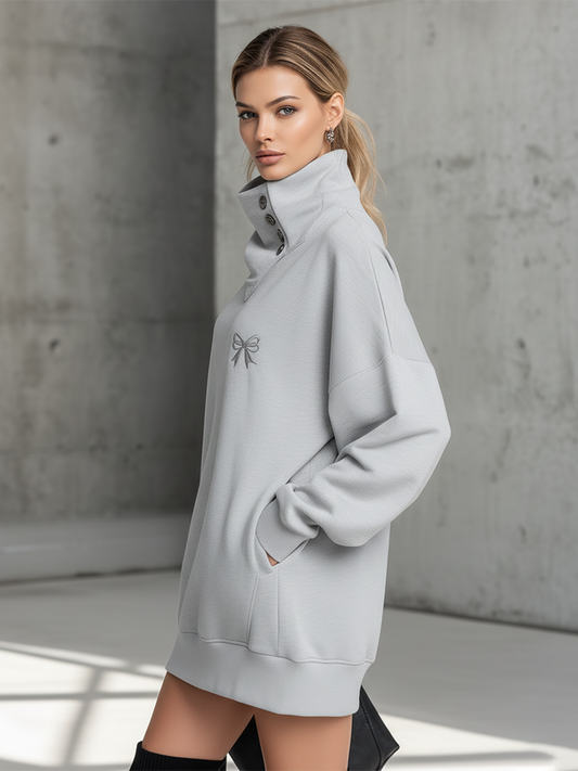 Simple Sporty Loose-Fitting Collared Mini Dress in Light Gray