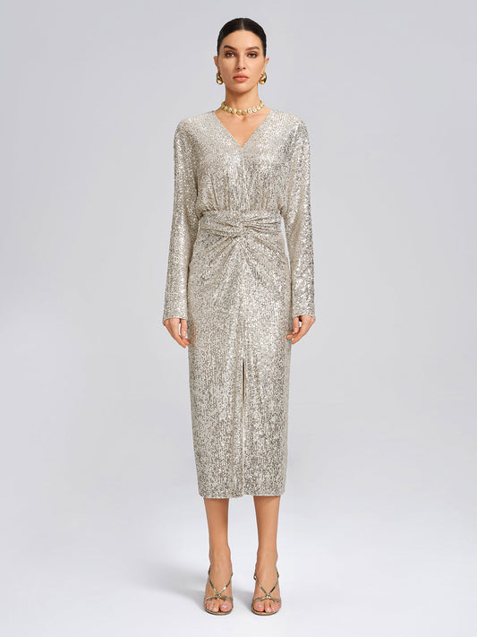 Elegant V-Neck Sequin Dress