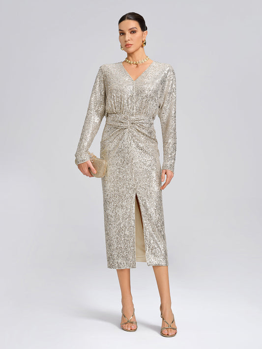 Elegant V-Neck Sequin Dress