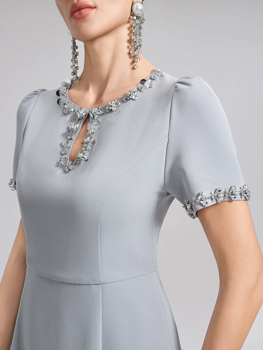 Hand-Beaded Sequin Tulle-Paneled Dress