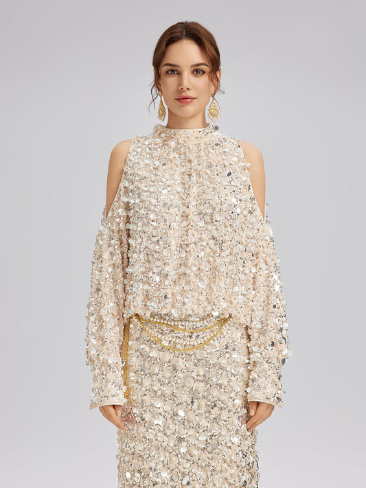 3D Sequin Off-Shoulder Top