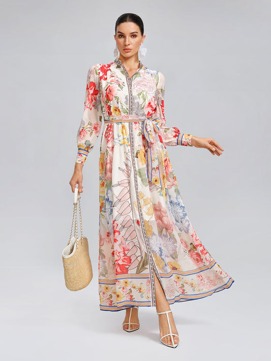 Floral Printed High-Waisted Shirt Dress