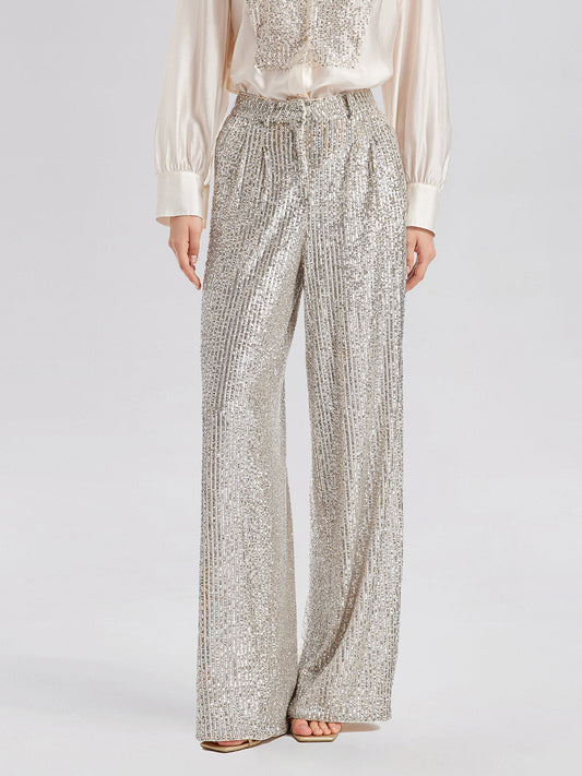 Light Luxury Sequin Wide-Leg Pants