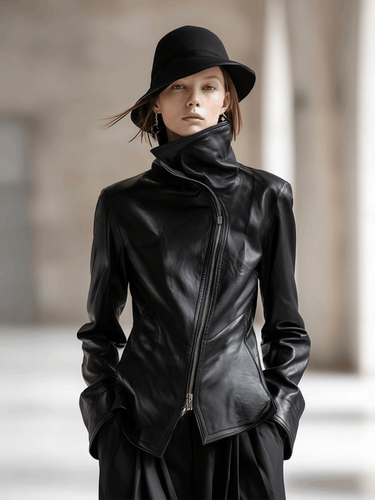 Chic Black PU Leather Jacket With High Collar And Zipper