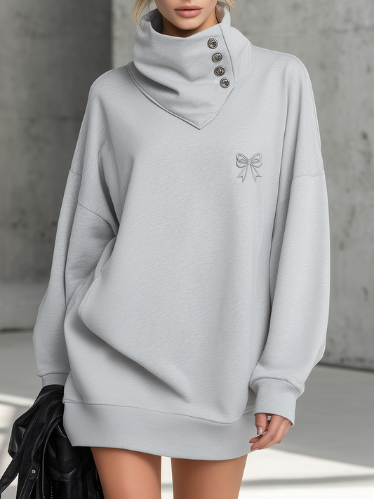 Simple Sporty Loose-Fitting Collared Mini Dress in Light Gray