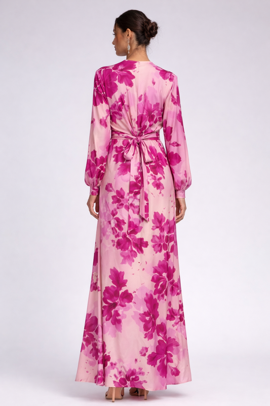 Rosé Bloom Wrap Maxi Dress