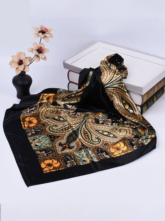 Vintage Bohemian Paisley Print Satin Square Scarf for Stylish Outfits