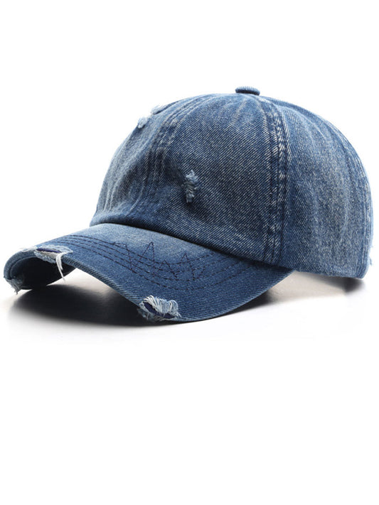 Distressed Denim Baseball Cap: Retro Washed Ripped Vintage Style Hat