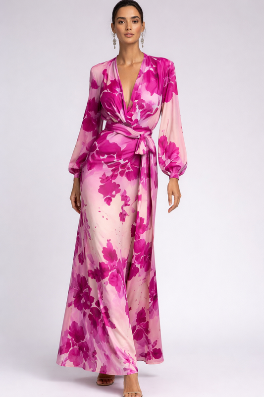 Rosé Bloom Wrap Maxi Dress