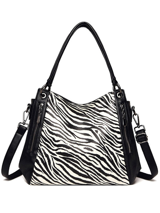 Casual Leopard and Zebra Print Leather Shoulder Bag for Women