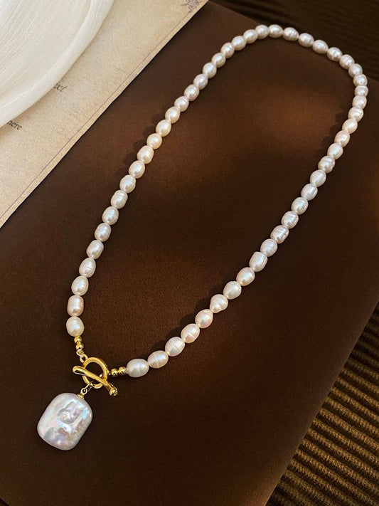 Elegant French Inspired Gold Pearl Pendant Necklace and Earring Set