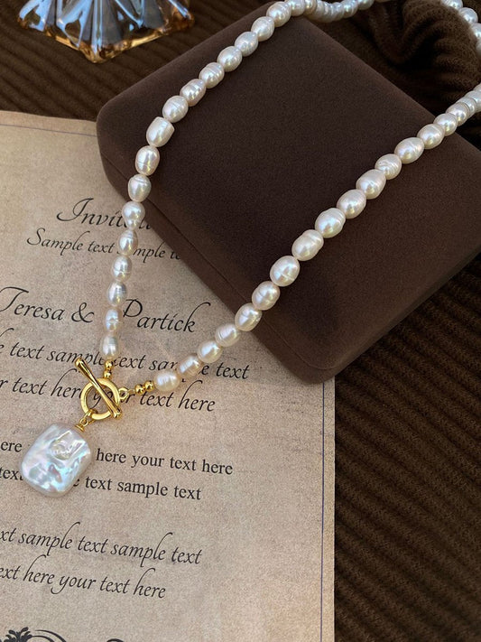 Elegant French Inspired Gold Pearl Pendant Necklace and Earring Set